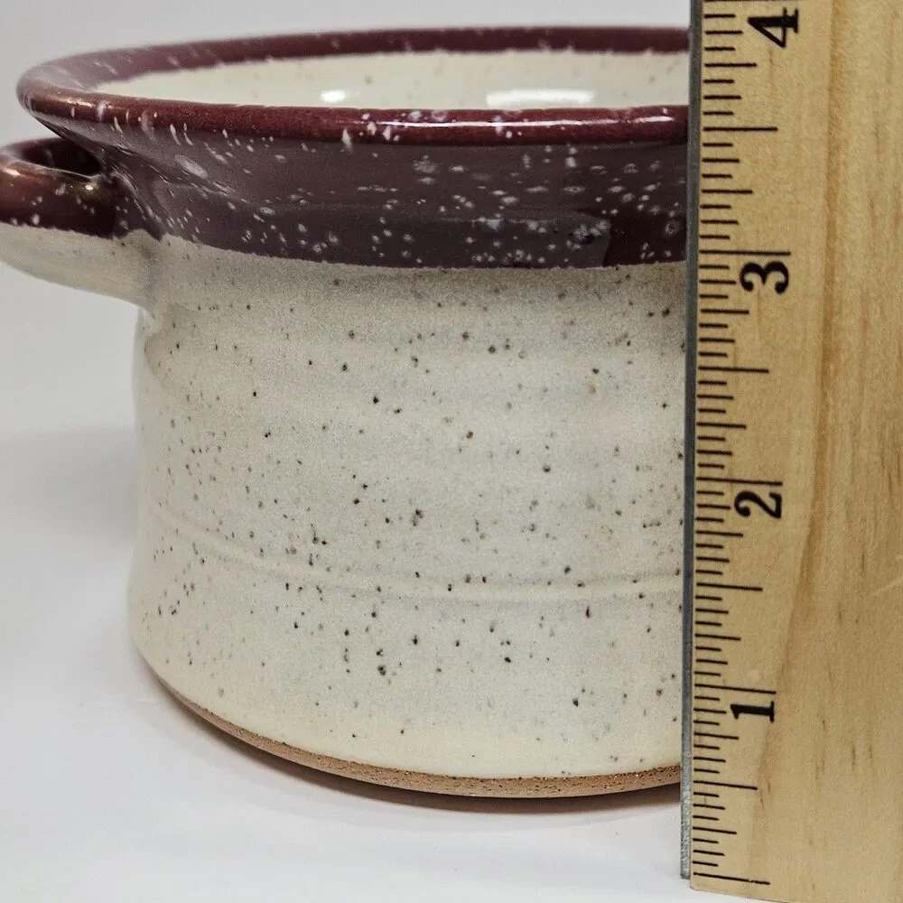 Vtg Stone Handcrafted Pottery Native Soup Bowl Cup Mug Cranberry White Speckled